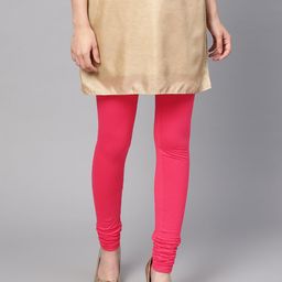 W Women Fuchsia Pink Solid Churidar Leggings-image-65