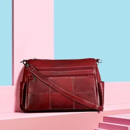 GENWAYNE Maroon Solid Leather Sling Bag-image-52