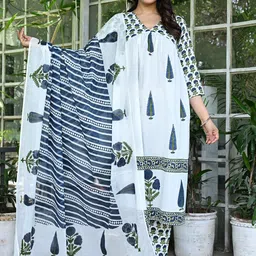 VASUPRADA Women Floral Printed Cotton Kurta with Trousers & Dupatta-picture-43
