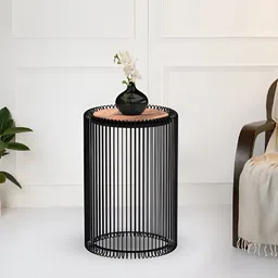 Metalsmith Black & Brown Round Bedside Table-53