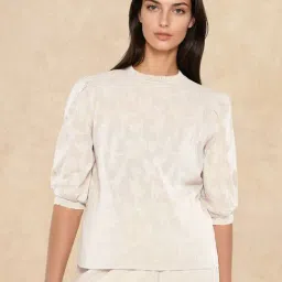 RAREISM Beige Cotton Blend Solid Short Sleeves Top-image-44
