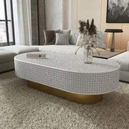 Casagold Jordan Inlay Grey Geometric Floral Oval Shape Coffee Table-15