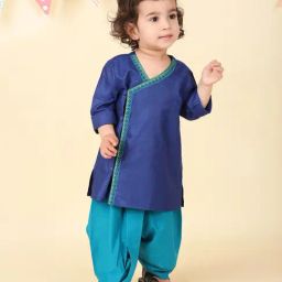 Fabindia Infant Boys Blue Viscose Blend 2Pc Dhoti Set-image-10