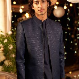 KISAH Men Stand Collar Solid Ethnic Tailored Jacket-image-56