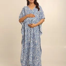 CRAFTBAZAR Floral Print Maternity Kaftan Maxi Dress-image-117