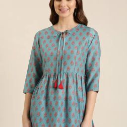 SHOWOFF Teal Floral Print Kurti-image-72