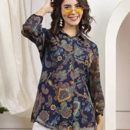 Nayam by Lakshita Navy Chiffon Printed Top-image-79