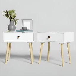 Myntra Elegant Homes 2Pcs White & Beige Wooden Rectangle Bedside Tables With Drawer-picture-2