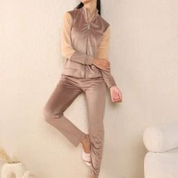 Sweet Dreams Brown Fleece Color-Block Full Sleeves Jacket and Pyjama-picture-4