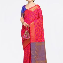 Saree mall Pink Silk Blend Woven Design Kanjeevaram Saree-image-83
