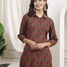 Nayam by Lakshita Maroon Cotton Printed Top-image-3