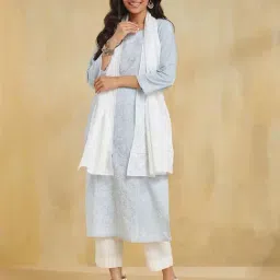 Fabindia White Cotton Regular Fit Embroidered Stole-image-74