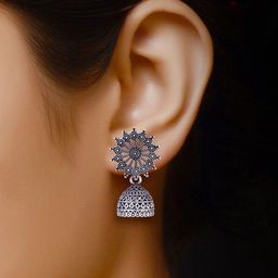 DIVASTRI Set Of 5 Silver-Plated Artificial Beaded Dome Shaped Oxidised Jhumkas image 3