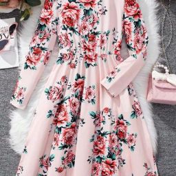 Bolly Lounge Girls Baby Pink Floral Full Sleeves Dress-image-11
