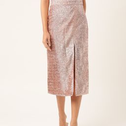 KHUMAAR Shuchi Bhutani Women Golden Shimmer Straight Skirt-43