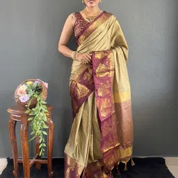 LeeliPeeri Designer Zari Weaving Saree With Unstitched Blouse Piece-image-59