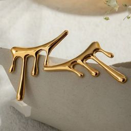 JEWILLEY Stainless Steel Gold-Plated Contemporary Shaped Anti Tarnish Lava Studs-image-17