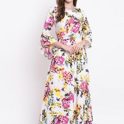 Deewa Women White & Pink Floral Printed Maxi Dress-image-51