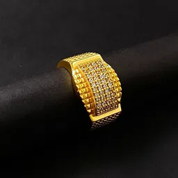 Saizen Men Stainless Steel Gold-Plated American Diamond Studded Finger Ring-image-15
