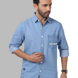 D Finish Spread Collar Smart Denim Casual Shirt-image-76