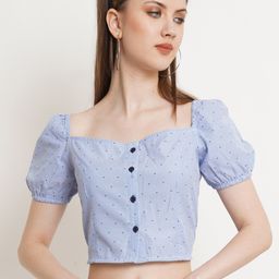 IX IMPRESSION Blue Striped Sweetheart Neck Crop Top-image-94