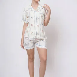 ADDYVERO Women 3 Pcs Set Printed Shirt & Pyjamas with Shorts Night Suits-picture-7