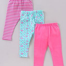 Babyhug Full Length Printed Leggings Pack of 3- Pink & Green-image-29