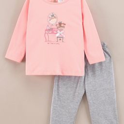 Simply Full Sleeves T-Shirt And Lounge Pants Set Multiprint - Pink-image-92