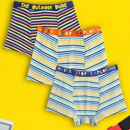 XY Life Pack Of 3 3X Softer Than Cotton 50% More Moisture Absorbent Antimicrobial Striped Trunks - Orange Blue & Multi Color-image-64