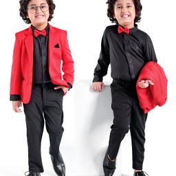 Babyhug Full Sleeves Stretch Fit Party Suit Bow - Red & Black-image-18