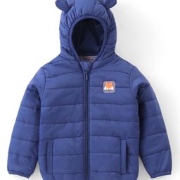 Babyhug Woven Full Sleeves Hoodie With Fox Patch - Blue-image-33