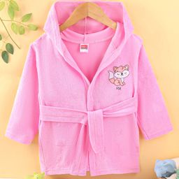 Babyhug Cotton Knit Full Sleeves Hooded Bath Robe with Kitty Applique - Pink-image-55