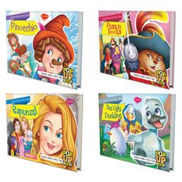 Set of 4 POP UP books World Famous Fairy Tales Pinocchio Puss in Boots, Rapunzel and The Ugly Duckling Unlock the Fun with Pinocchio Puss in Boots Rapunzel and The Ugly Duckling Book - English-12