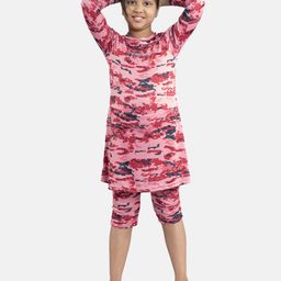 Kiddopanti Full Sleeves Abstract printed  Jammer Swim Dress - Pink & Maroon-picture-26
