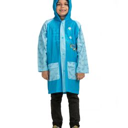Yellow Bee PVC Full Sleeves Aeroplanes Printed Hooded Raincoat - Blue-image-37