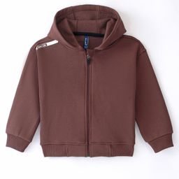 Little Kangaroos Knitted Full Sleeves Solid Color Hooded Sweatjacket-  Dark Brown-image-87