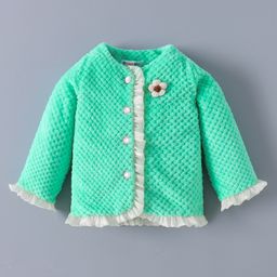 Kookie Kids Full Sleeves Front Open Quilted Fur Jacket With Frill Detailing - Green-image-45