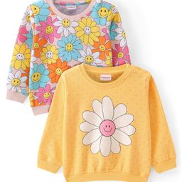 Babyhug Cotton Knit Full Sleeves Sweatshirts With Polka Dots & Floral Print Pack of 2 - Yellow & Pink-picture-30