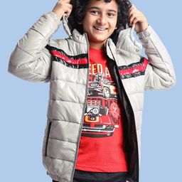 Pine Kids Woven Full Sleeves Padded Winter Jacket with Detachable Hood & Pockets - Light Grey-17