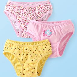 Babyhug Single Jersey Anti-Bacterial Panties with Heart & Placement Print Pack of 3 - Light Pink & Yellow-picture-18