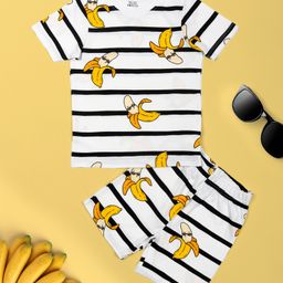 Be Awara Cotton Half Sleeves Banana Printed T-Shirt & Shorts Set - White-16