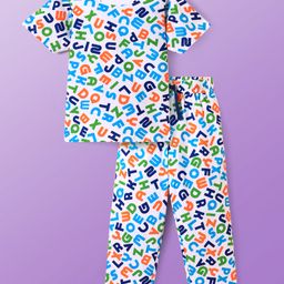 Pine Kids Single Jersey Knit Half Sleeves Night Suit With Alphabet Print - White-image-58