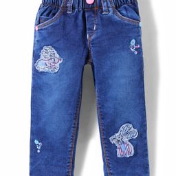 Olio Kids Full Length Washed Denim Jeans with Patch Detailing - Blue-picture-34