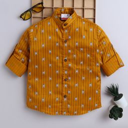 BAATCHEET Cotton Woven Full Sleeves Striped & Zebra Printed Shirt - Yellow-image-11