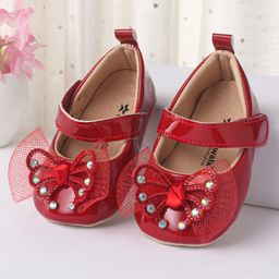 Cute Walk by Babyhug Booties With Velcro Closure & Butterfly Applique - Red-image-99