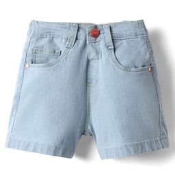 Babyhug Mid Thigh Denim Washed Shorts With Stretch - Light Blue-picture-4