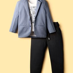 Rikidoos Full Sleeves Textured Blazer With Typography Printed Tee & Pant Set - Light Blue-picture-12