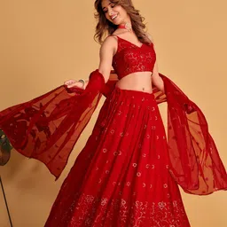 ODETTE Embellished Sequinned Semi-Stitched Lehenga & Unstitched Blouse With Dupatta image 5