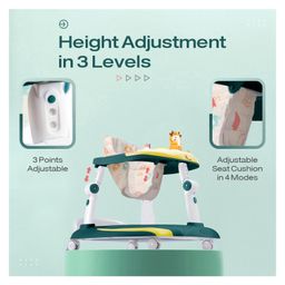 R for Rabbit Baby Walker With 3 Level Height Adjustment 4 Level Seat Adjustment & Recreational Toy Bar - Green & Yellow image 3