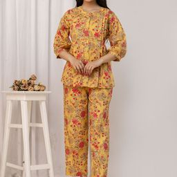 Anouk Women Yellow Printed Pure Cotton Shirt & Trousers Co-Ords-picture-27